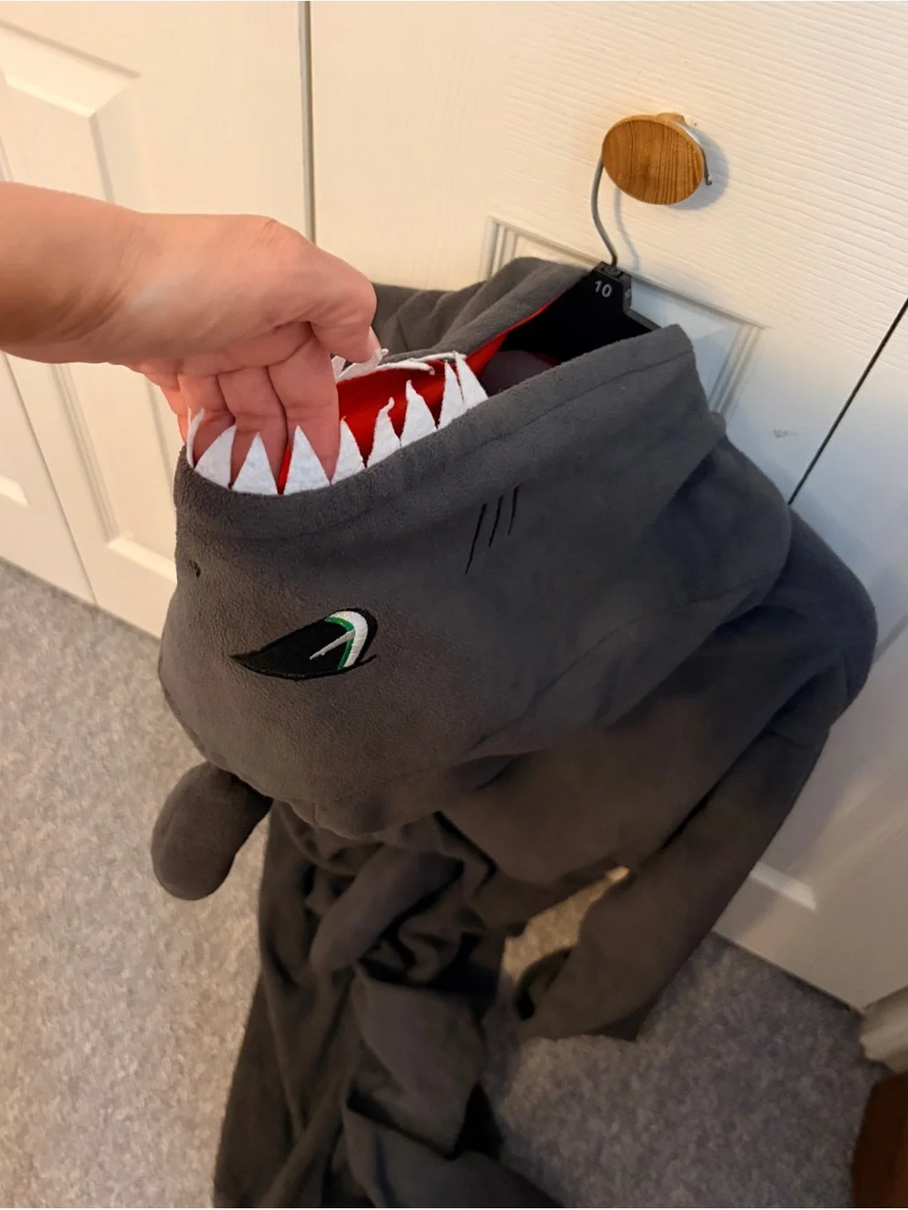 Adult/teen Gray & White Shark Hooded Costume Onesie-SIZE M